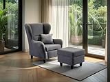 Ohrensessel mit Hocker, grau - 2